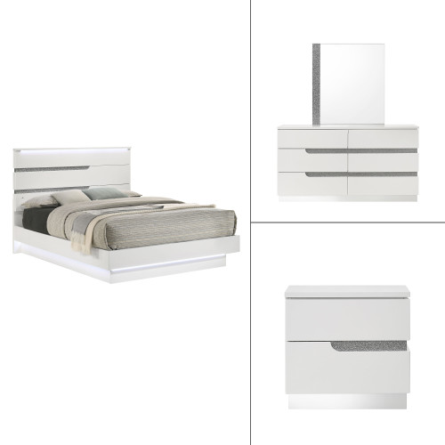 Paradox - 5/0 Queen 4 Piece Bedroom Set (Bed & Dresser & Mirror & Nightstand) - White