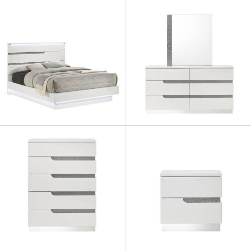 Paradox - 5/0 Queen 5 Piece Bedroom Set (Bed & Dresser & Mirror & Chest & Nightstand) - White