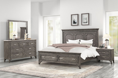 Lisbon - 5 Piece Queen Bedroom Set (Bed & Dresser & Mirror & 2 Nightstands) - Gray