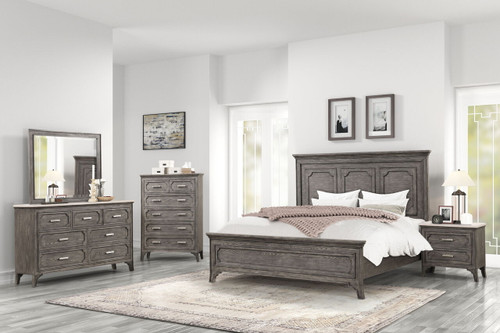 Lisbon - 5 Piece King Bedroom Set (Bed & Dresser & Mirror & Nightstand & Chest) - Gray Lisbon - 5 Piece King Bedroom Set (Bed & Dresser & Mirror & Nightstand & Chest) - Gray