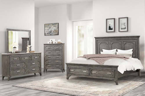 Lisbon - 4 Piece Western King Bedroom Set (Bed & Dresser & Mirror & Chest) - Gray