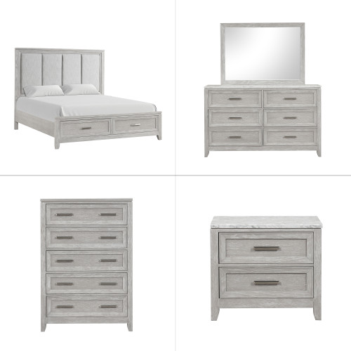 Fiona - 6/0 California King 5 Piece Bedroom Set (Bed & Dresser & Mirror & Chest & Nightstand) - Gray