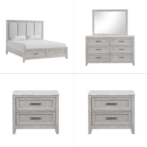Fiona - 6/0 California King 5 Piece Bedroom Set (Bed & Dresser & Mirror & 2 Nightstands) - Gray