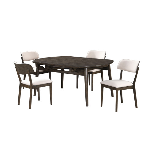 Rex - 65" Round Dining Table With Leaves & 4 Chairs - Dark Brown