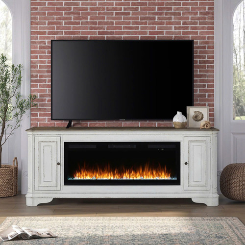 Fireplace TV Consoles - 244 82" Console With Fire FTS - White Fireplace TV Consoles - 244 82" Console With Fire FTS - White