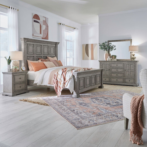 Big Valley - 4 Piece Bedroom Set (California King Panel Bed, Dresser & Mirror, Night Stand) - Gray Big Valley - 4 Piece Bedroom Set (California King Panel Bed, Dresser & Mirror, Night Stand) - Gray