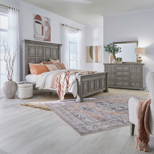 Big Valley - 3 Piece Bedroom Set (King Panel Bed, Dresser & Mirror) - Gray Big Valley - 3 Piece Bedroom Set (King Panel Bed, Dresser & Mirror) - Gray