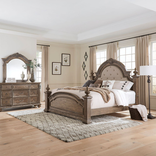 Carlisle Court - 3 Piece Bedroom Set (California King Poster Bed, Dresser & Mirror) - Brown