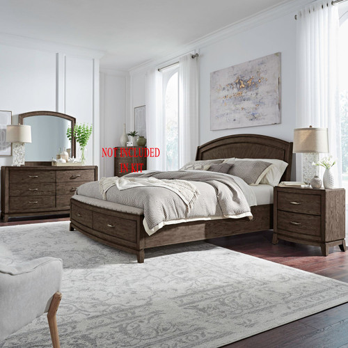 Avalon - 4 Piece Bedroom Set (Queen Panel Storage Bed, Dresser & Mirror, Night Stand) - Brown