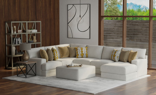 Tori - 3 Piece Sectional With Comfort Coil Seating, 9 Included Accent Pillows And 1 Included 45" Cocktail Ottoman (Right Side Facing Chaise) - Birch