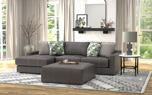 Minori - Italian Leather 2 Piece Sofa / Chaise With LSF Chaise And Cocktail Ottoman - Steel