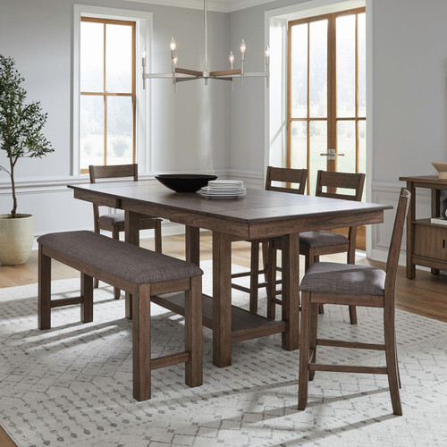 Brook Bay - 6 Piece Gathering Trestle Table Set (Slat Back Chairs) - Brown