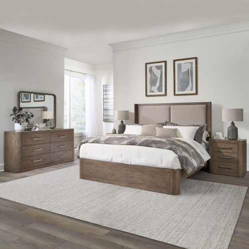 South Bend - 4 Piece Bedroom Set (King Shelter Bed, Dresser & Mirror, Night Stand) - Brown