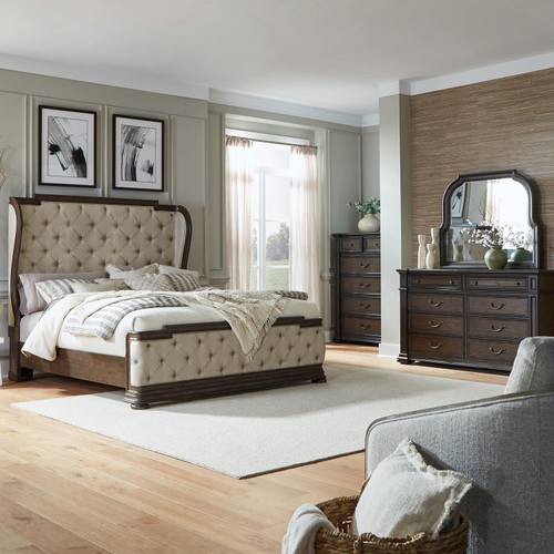 Provence Park - 4 Piece Bedroom Set (King Shelter Bed, Dresser & Mirror, Chest) - Brown
