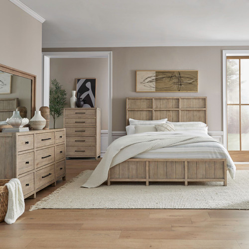 Proximity Place - 4 Piece Bedroom Set (Queen Panel Bed, Dresser & Mirror, Chest) - Brown