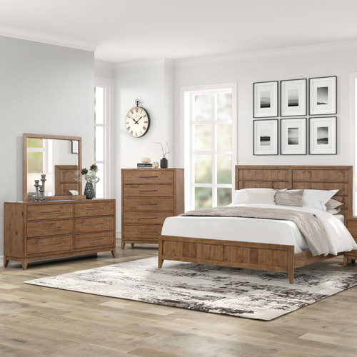 Shaker Lakes - 4 Piece Bedroom Set (California King Panel Bed, Dresser & Mirror, Chest) - Brown