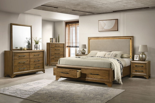 Talcott - 5/0 Queen 6 Piece Bedroom Set (Bed & Dresser & Mirror & Chest & 2 Nightstands) - Light Brown Talcott - 5/0 Queen 6 Piece Bedroom Set (Bed & Dresser & Mirror & Chest & 2 Nightstands) - Light Brown