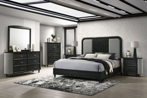 Skyline - 6/6 Eastern King 6 Piece Bedroom Set (Bed & Dresser & Mirror & Chest & 2 Nightstands) - Black