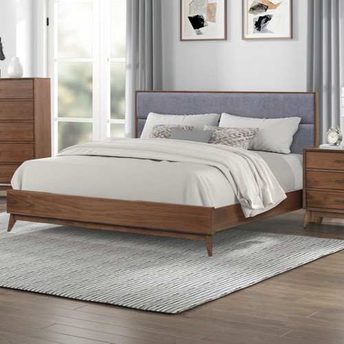 Century Modern - 5 Piece Bedroom Set (Queen Platform Bed, Dresser & Mirror, Chest, Night Stand) - Light Brown