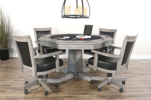 5 Piece Reversible Game And Dining Poker Table Set - Alpine Gray