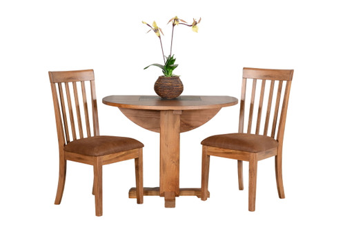 Drop Leaf Round 3 Piece Dining Set - Rustic Oak
