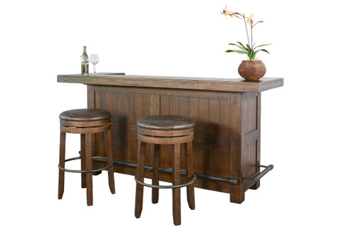 80" Traditional Wood Home 3 Piece Bar Set With Backless Stools - Tobacco Leaf