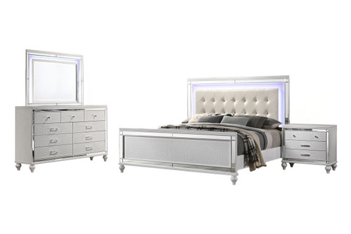 Valentino - 6/6 King 4 Piece Bedroom Set (Bed, Dresser, Mirror, Nightstand) - White