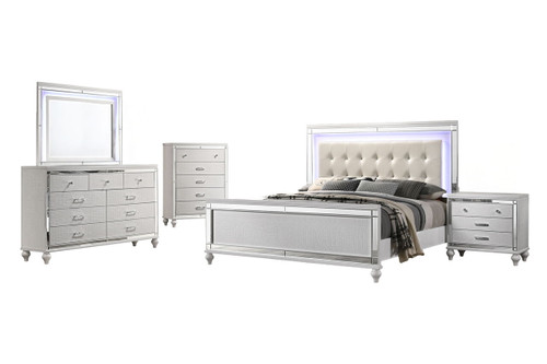 Valentino - 5/0 Queen 5 Piece Bedroom Set (Bed, Dresser, Mirror, Nightstand, Chest) - White
