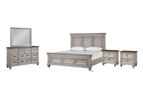 Mariana - 6/0 California King 5 Piece Bedroom Set (Bed, Dresser, Mirror, 2 Nightstands) - Beige / Gray