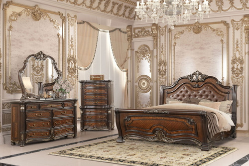 Bella Notte - 6/0 Western King 4 Piece Set (Padded Sleigh Bed, Dresser, Mirror, Chest) - Cherry