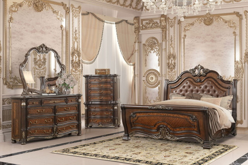 Bella Notte - 5/0 Queen 4 Piece Bedroom Set (Padded Sleigh Bed, Dresser, Mirror, Chest) - Cherry