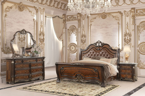 Bella Notte - 5/0 Queen 4 Piece Bedroom Set (Padded Sleigh Bed, Dresser, Mirror, Nightstand) - Cherry