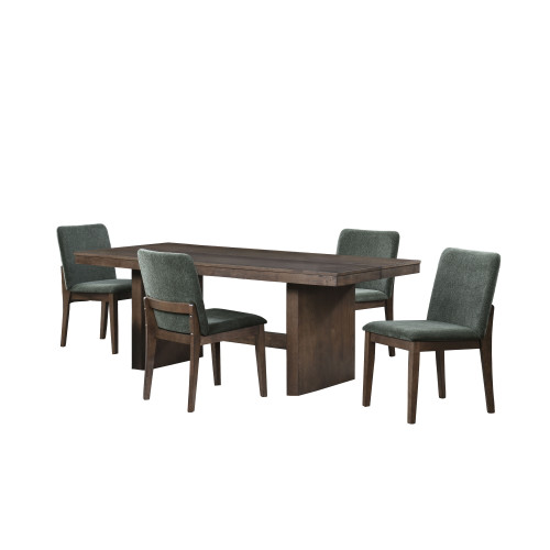 Kody - 79" Rectangle Fixed Top Dining Table With 4 Chair - Brown / Forest Green