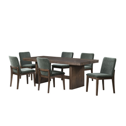 Kody - 79" Rectangle Fixed Top Dining Table With 6 Chair - Brown / Forest Green