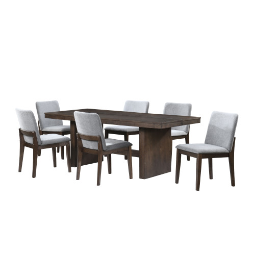 Kody - 79" Rectangle Fixed Top Dining Table With 6 Chair - Brown / Stone Gray