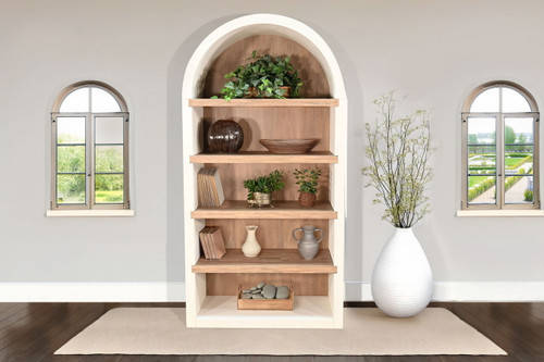 Logan - Arched Bookcase - Marble White / Oak Grove