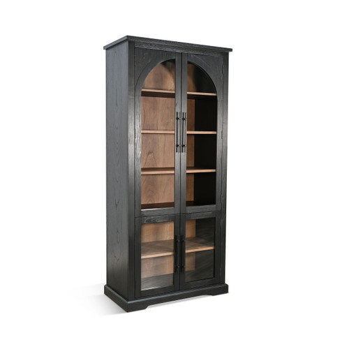 Elena - Tall Wood Cabinet With Arched Glass Doors - Umbra