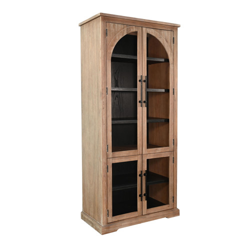 Elena - Tall Wood Cabinet With Arched Glass Doors - Umbra / Oak Grove