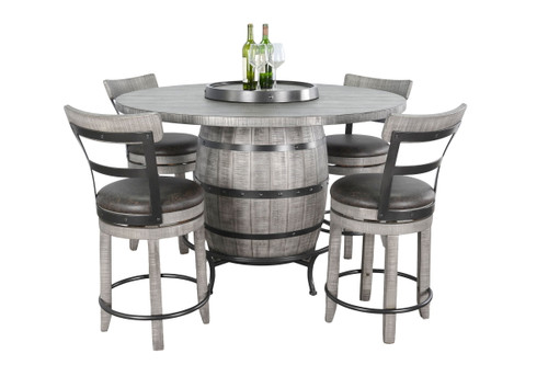 Round 5 Piece Pub Table With Side Chair Wine Barrel Set - Alpine Gray