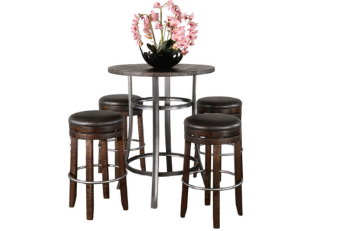 Metal Frame 5 Piece Round Backless Pub Set - Tobacco Leaf