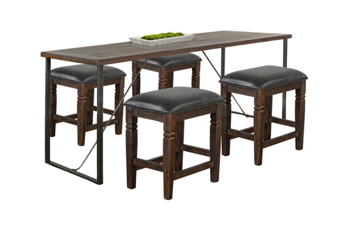 Newport - 5 Piece Counter Upholstered Height Friendship Set - Tobacco Leaf / Dark Brown