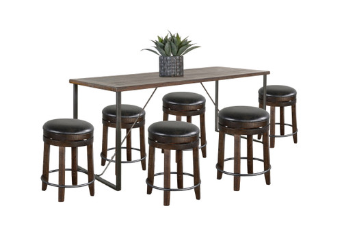 Newport - 7 Piece Counter Upholstered Height Friendship Set - Tobacco Leaf / Dark Brown