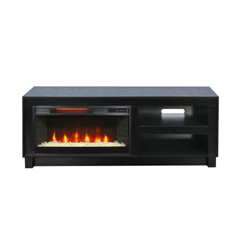 56" Media Console With Crystal Electric Fireplace Insert - Black Oak Melamine
