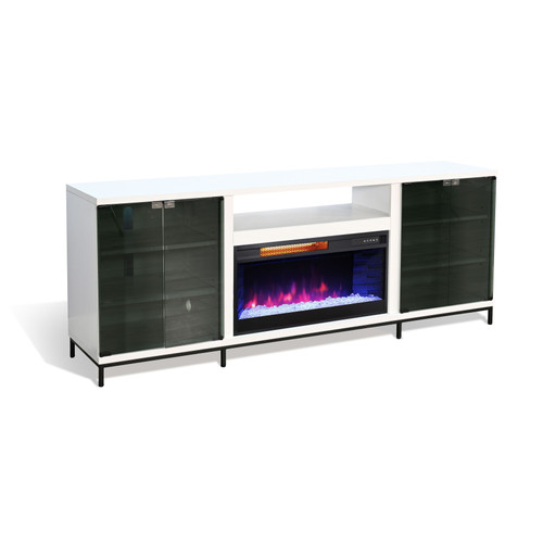 70" Media Console With Crystals Electric Fireplace Insert - White Oak Melamine