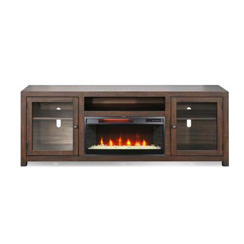 72" Media Console With Crystal Electric Fireplace Insert - Tobacco Leaf