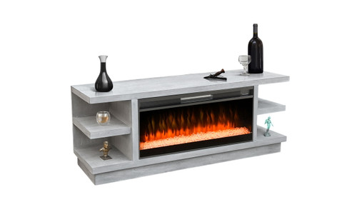 72" Media Console With Crystals Electric Fireplace Insert - Light Gray