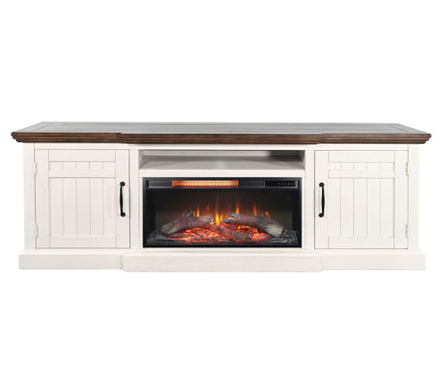 Media Console With Electric Fireplace - Buckskin / Marble White