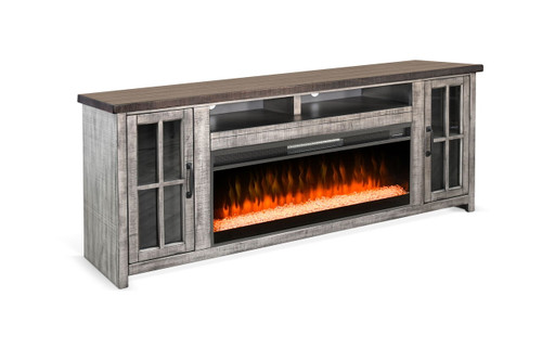 Media Console With Electric Fireplace - Tobacco Leaf / Alpine Gray