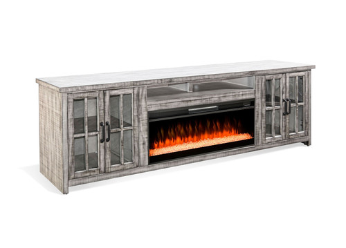 98" Media Console With Crystals Electric Fireplace Insert - Alpine Gray