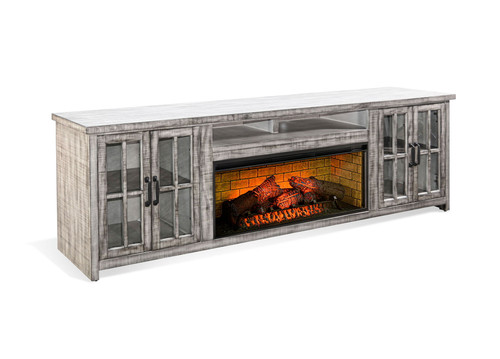 98" Media Console With Wood Electric Fireplace Insert - Alpine Gray